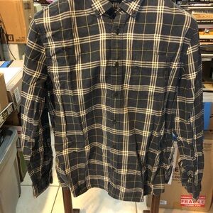 Banana Republic Navy and Yellow Flannel Plaid Shirt